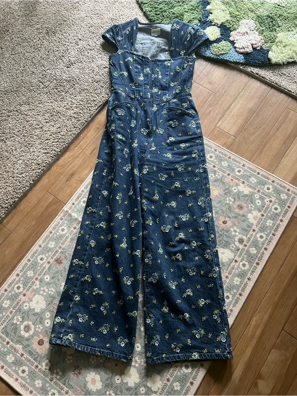Denim Floral Jumpsuit
